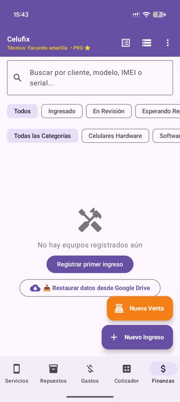 Celufix app: Pantalla principal