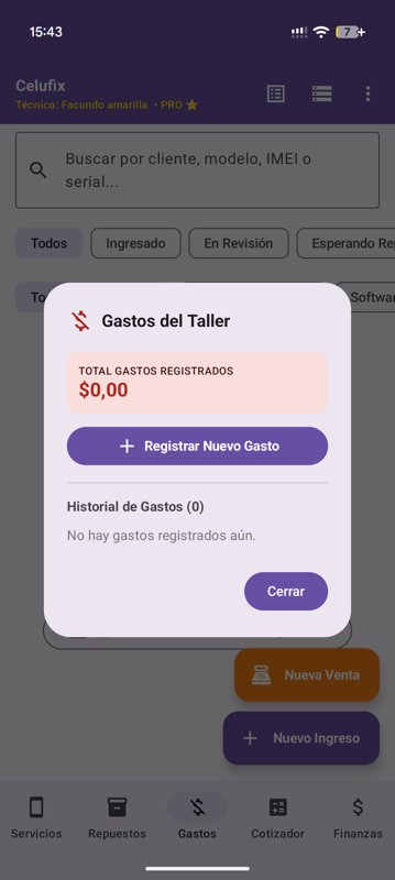 Celufix app: Gastos del taller