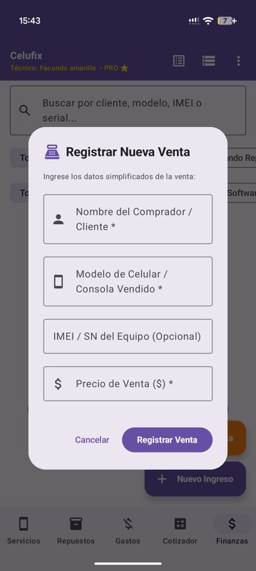 Celufix app: Registrar nueva venta